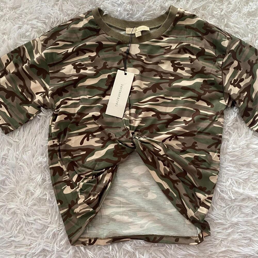 Dance & Marvel Green Camouflage Front Twist Crop Top Shirt for Women SMALL - Picture 8 of 8
